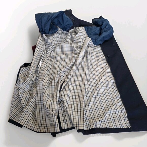 VTG London Fog Long Trench Coat 40R Men Navy Detach Lining Retro Grunge NO BELT - Picture 11 of 16